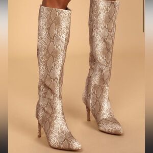 New billini Bourbon Cream Python-Embossed Knee-High Boots